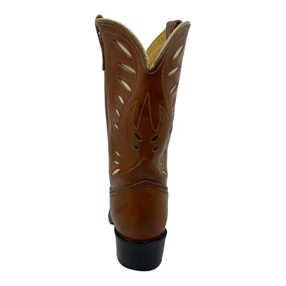 Acme Cowpuncher Western Boots Womens 5D Tan Leather Good Contrast Stitching VTG.